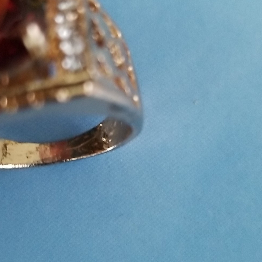 Ruby Glass Cabochon Cocktail Ring Size 6 - image 7